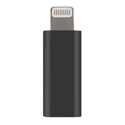 Linocell USB-C til Lightning-adapter, sort, MFi-certificeret, metallic stik, vises oprejst.