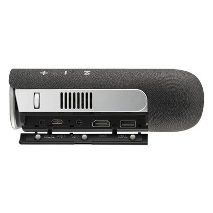 Viewsonic M1XG bærbar projektor med Harman Kardon-højttalere, stofbeklædning, USB, microSD, HDMI og lydporte.