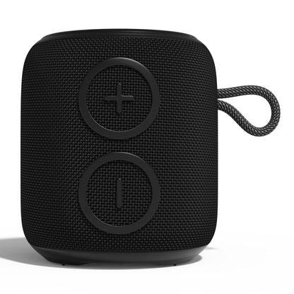 Nomadelic Loud 705 vandtæt Bluetooth-højttaler sort med tekstureret overflade, store +/- knapper, bærerem, IPX7, Bluetooth 5.0.