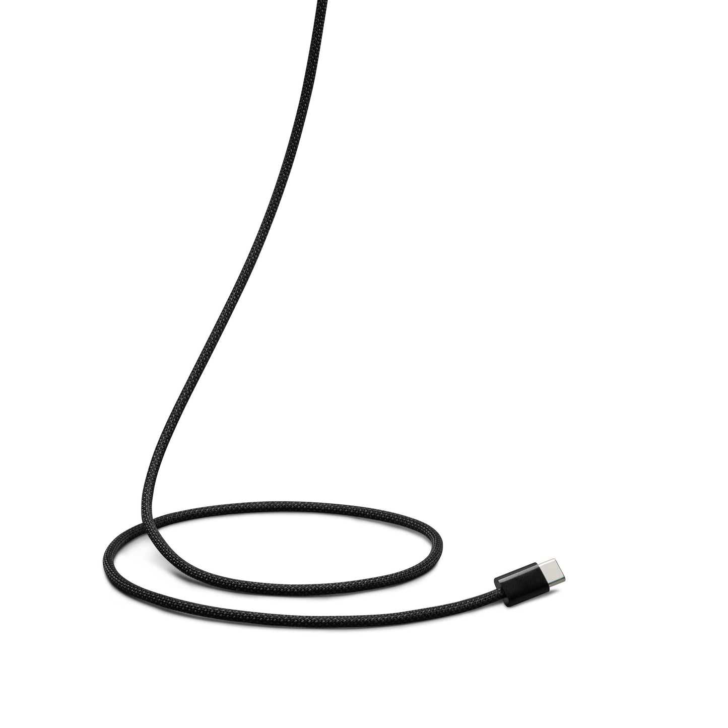 Linocell USB-C 2.0 flettet kabel 1 m sort, let snoet med synlig ende, understøtter data og opladning op til 240 W.