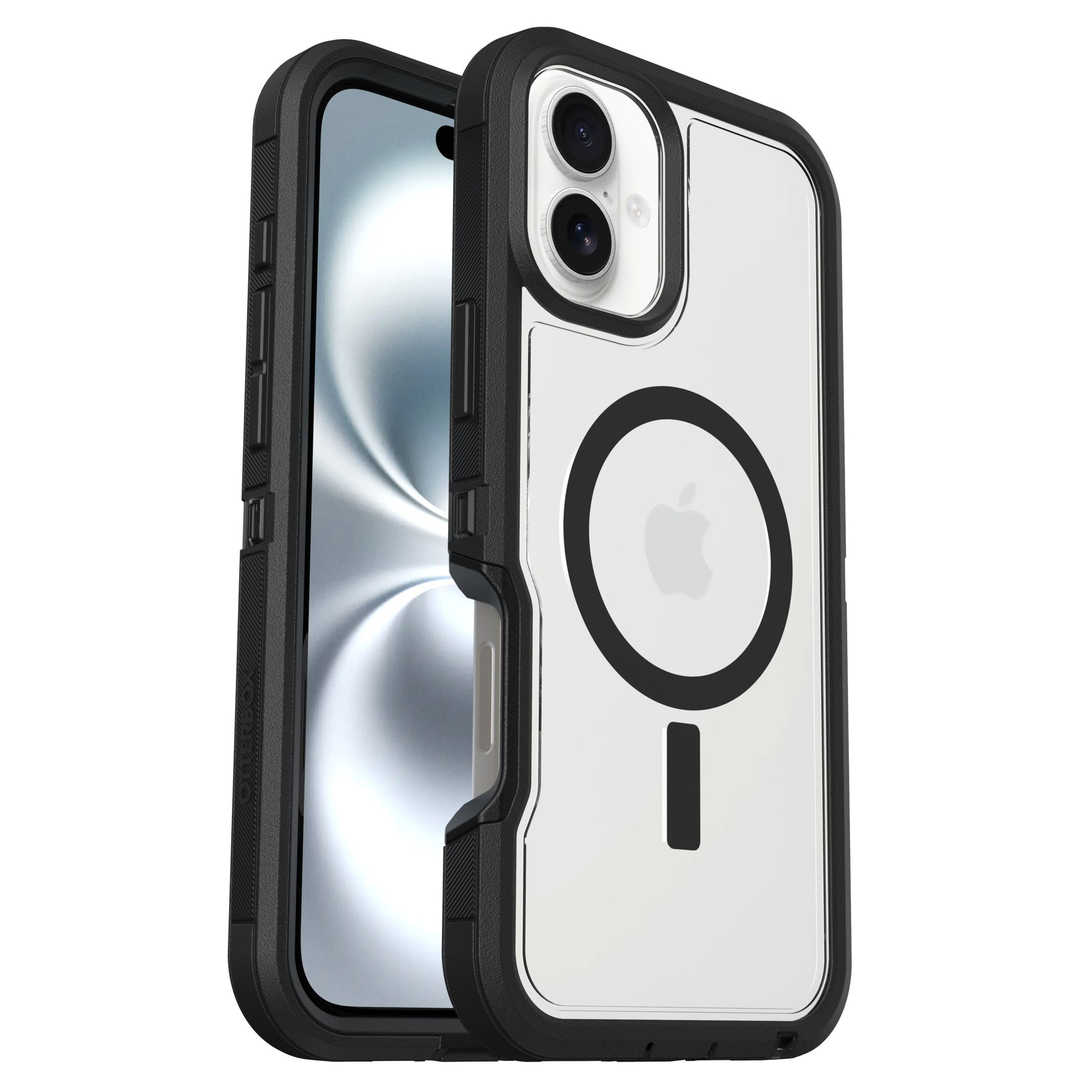 Otterbox Defender XT Dark Side cover til iPhone 16 Plus, sort MagSafe-ring, Apple-logo, stød- og faldsikker.