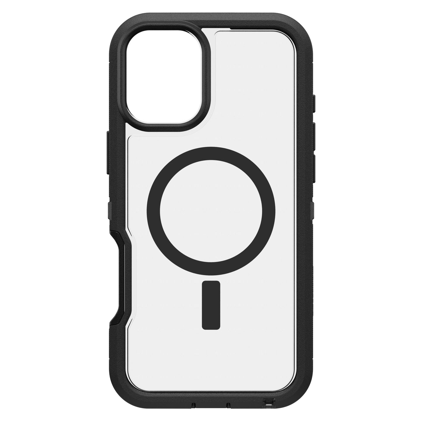 Otterbox Defender XT cover til iPhone 16 Plus, Dark Side, gennemsigtig bagside med MagSafe-symbol, stød- og faldsikring.