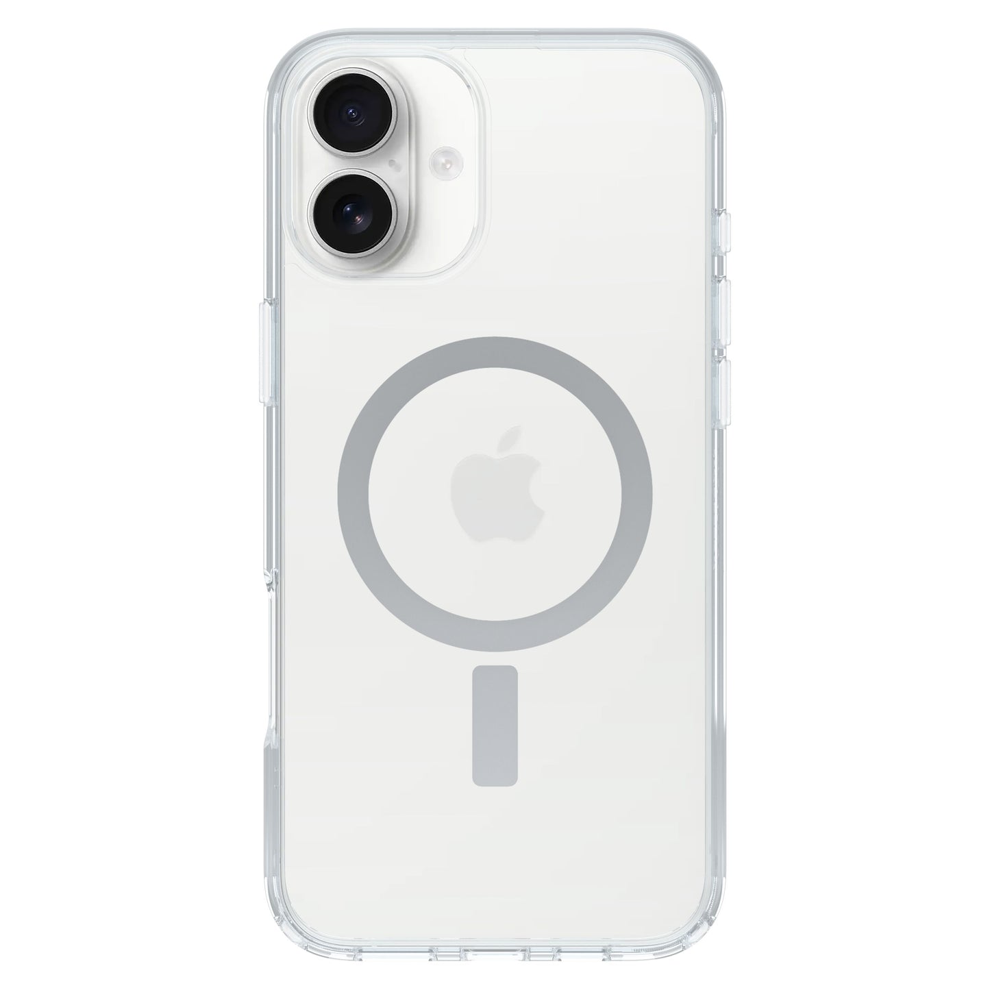 Otterbox Symmetry MagSafe cover til iPhone 16 Plus klar, viser Apple-logo, passer til dobbelt kamera, understøtter MagSafe.