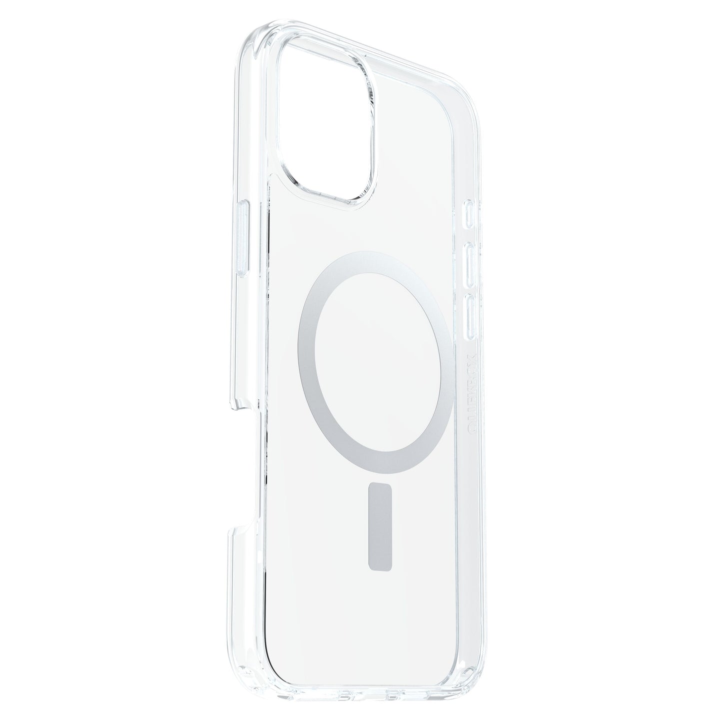 Otterbox Symmetry MagSafe cover til iPhone 16 Plus klart med synlig MagSafe-cirkel og udskæring til dobbelt kamera.
