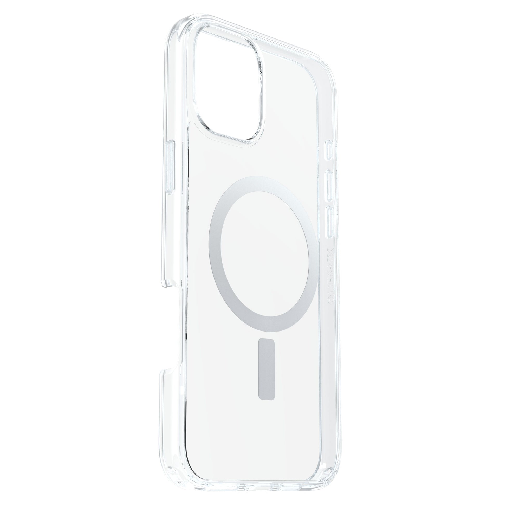Otterbox Symmetry MagSafe cover til iPhone 16 Plus klart med synlig MagSafe-cirkel og udskæring til dobbelt kamera.