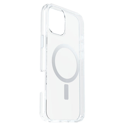 Otterbox Symmetry MagSafe cover til iPhone 16 Plus klart med synlig MagSafe-cirkel og udskæring til dobbelt kamera.
