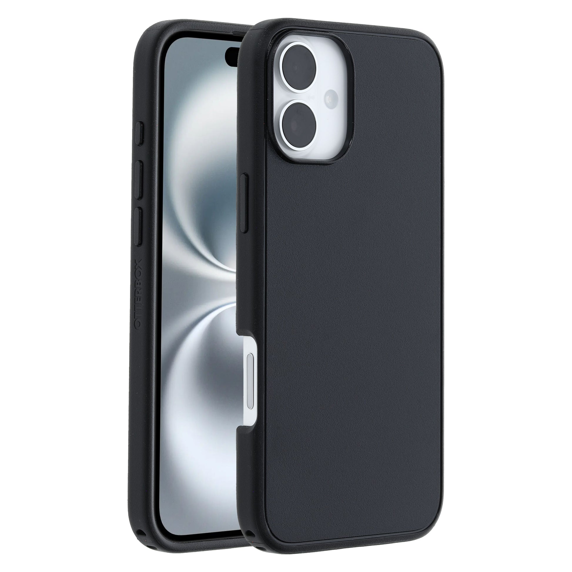 Otterbox Symmetry MagSafe cover til iPhone 16 Plus sort med to bagkamera-udskæringer og præcise knap/port-åbninger.