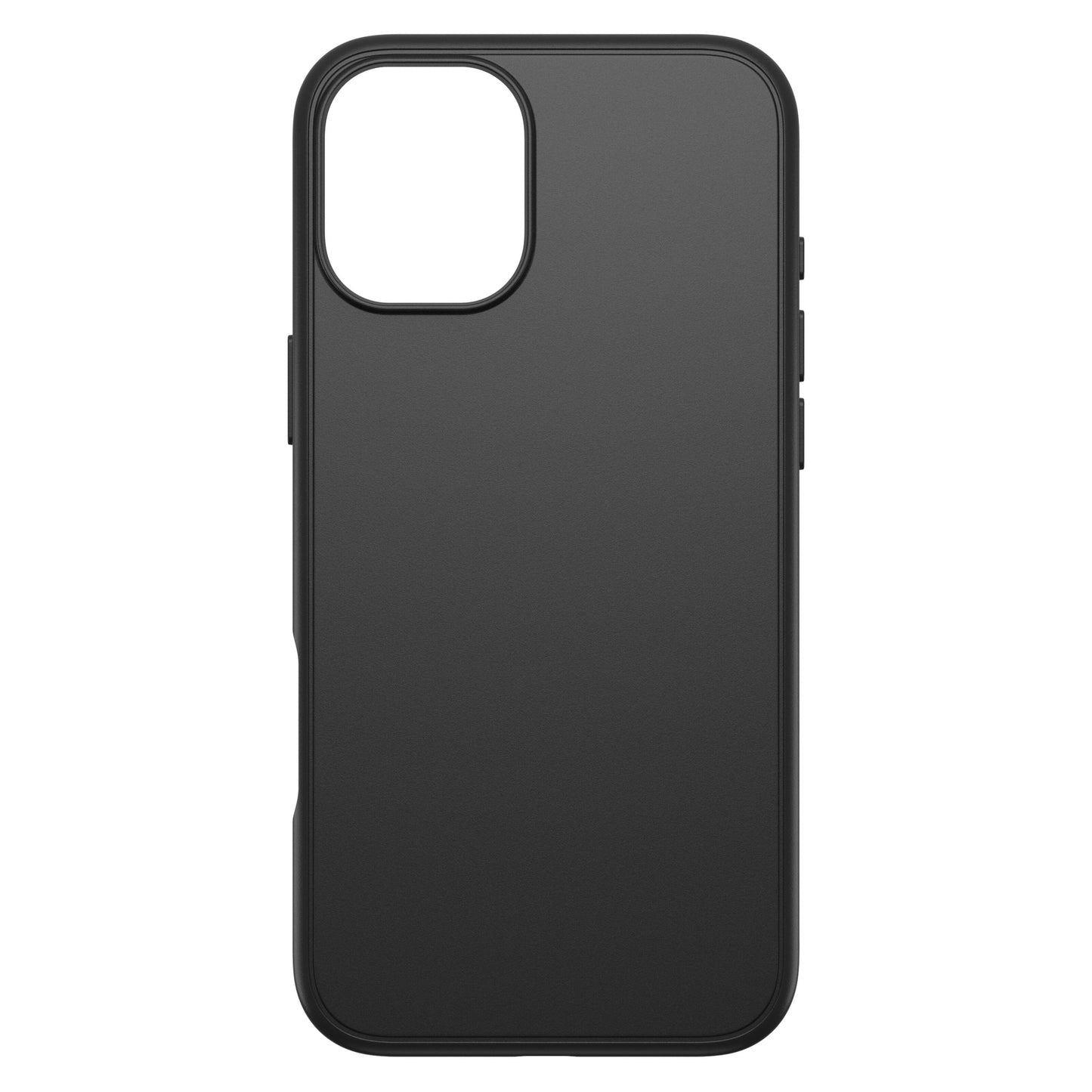 Otterbox Symmetry MagSafe cover til iPhone 16 Plus, sort med mat finish, afrundede kanter og stort rektangulært kamerahul.