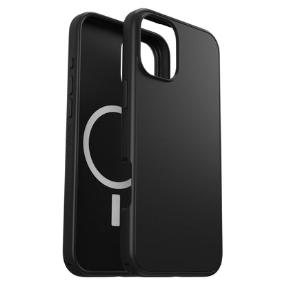 Otterbox Symmetry MagSafe covers sort til iPhone 16 Plus, DROP+ certificeret, glat overflade, synligt MagSafe grafik indeni.