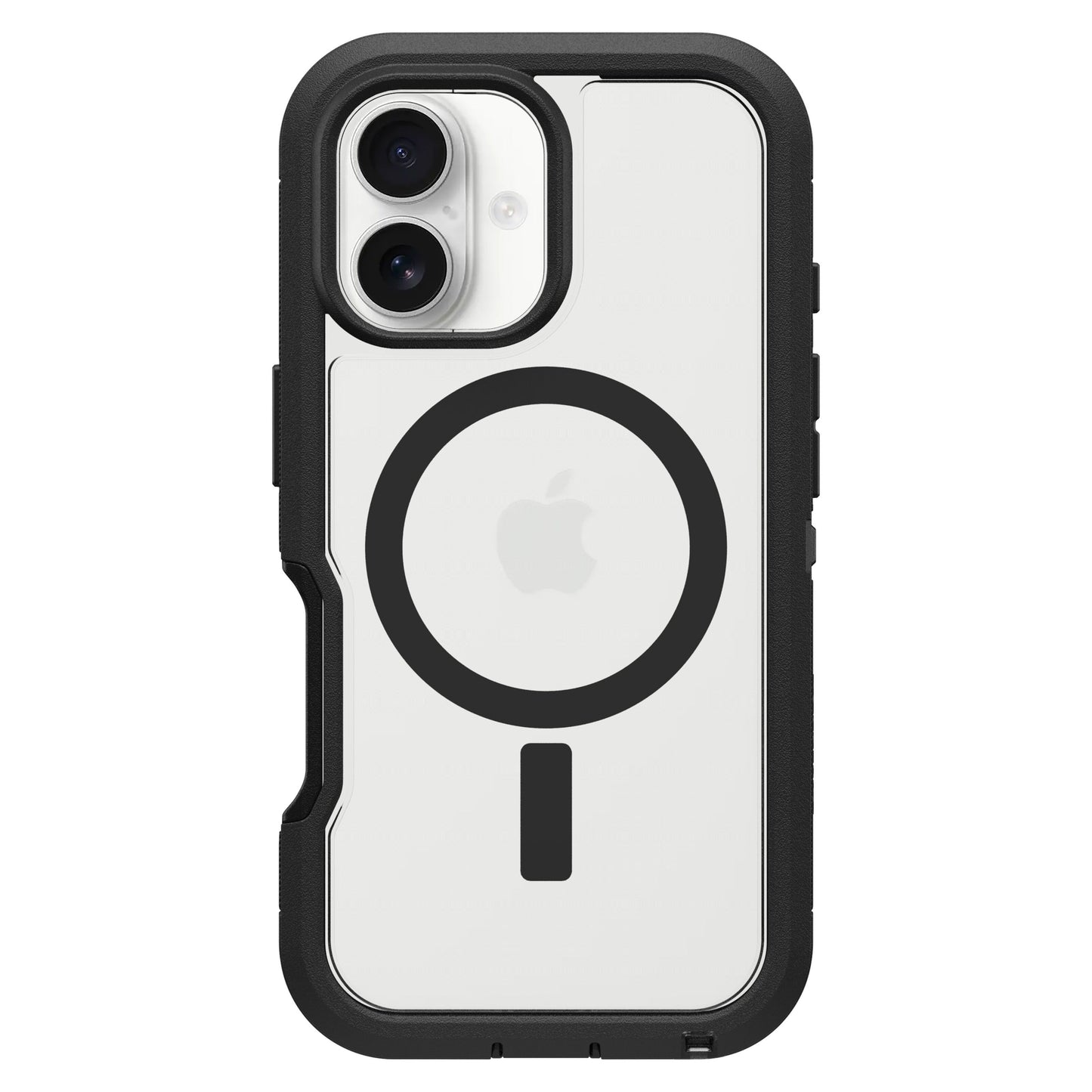 Otterbox Defender XT Dark Side cover til iPhone 16, MagSafe, klar bagside, sort kant, beskyttende kamerahus.