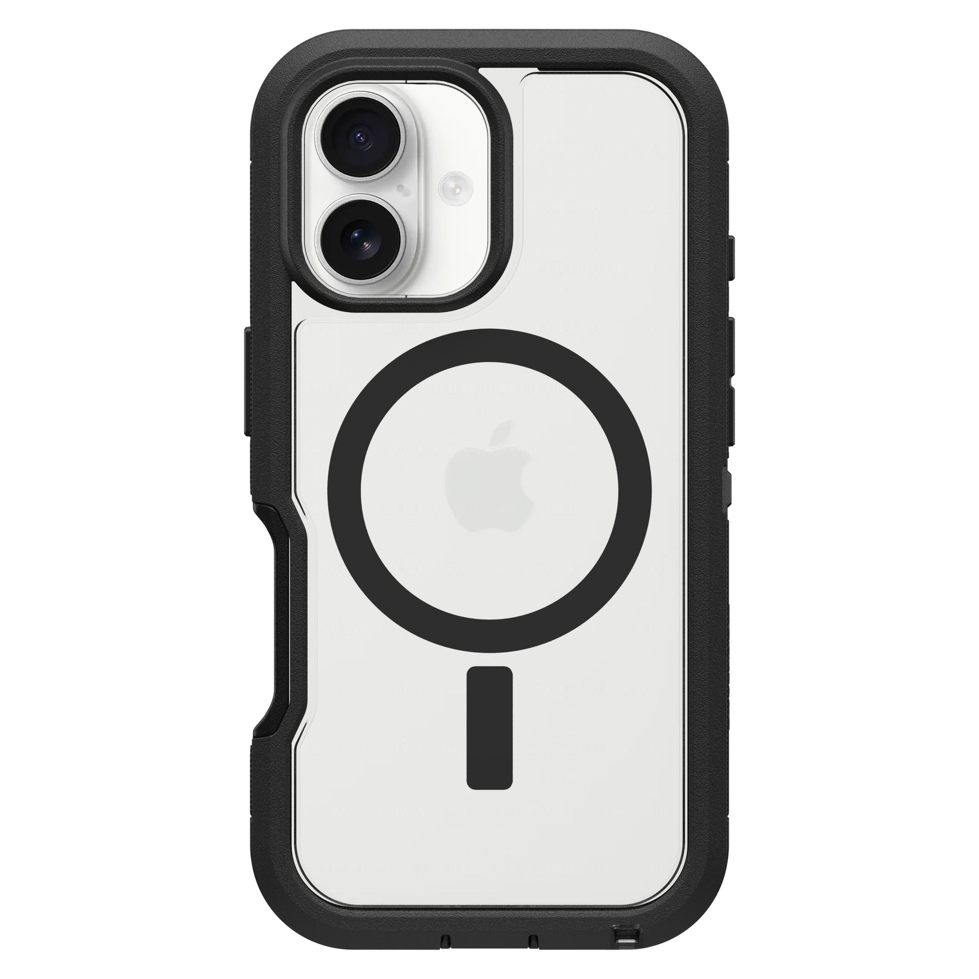 Otterbox Defender XT Dark Side cover til iPhone 16, MagSafe, klar bagside, sort kant, beskyttende kamerahus.