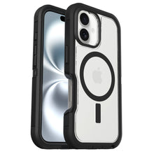 Defender XT Dark Side cover til iPhone 16, sort/klar med MagSafe, synligt Apple-logo og MagSafe-ikon.