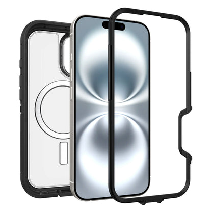Otterbox Defender XT Dark Side cover til iPhone 16 ved siden af smartphone og sort skærmbeskyttelse.