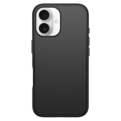 Otterbox Symmetry MagSafe cover til iPhone 16 sort, DROP+ certificeret med synlige sideknapper og dobbelt kamerahul.