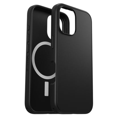 Otterbox Symmetry MagSafe cover til iPhone 16 sort, en med synligt MagSafe-mønster indeni, DROP+ certificeret.
