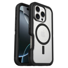 Defender XT Dark Side cover til iPhone 16 Pro, sort/transparent, faldsikring, synligt MagSafe-logo for/bagside.
