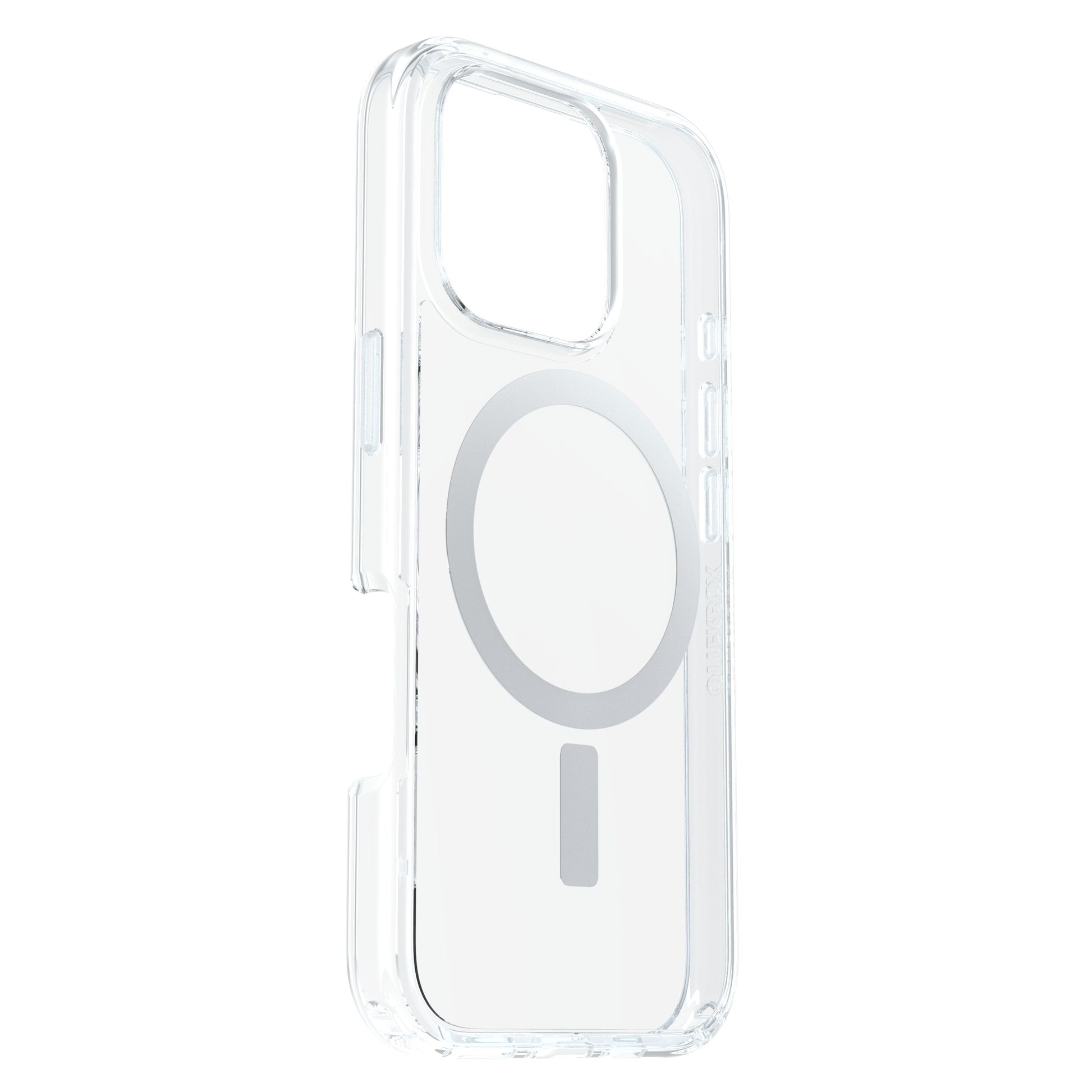 Otterbox Symmetry MagSafe cover til iPhone 16 Pro, klar, gennemsigtig, MagSafe-kompatibel, præcise udskæringer.