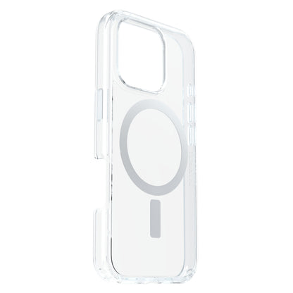 Otterbox Symmetry MagSafe cover til iPhone 16 Pro, klar, gennemsigtig, MagSafe-kompatibel, præcise udskæringer.