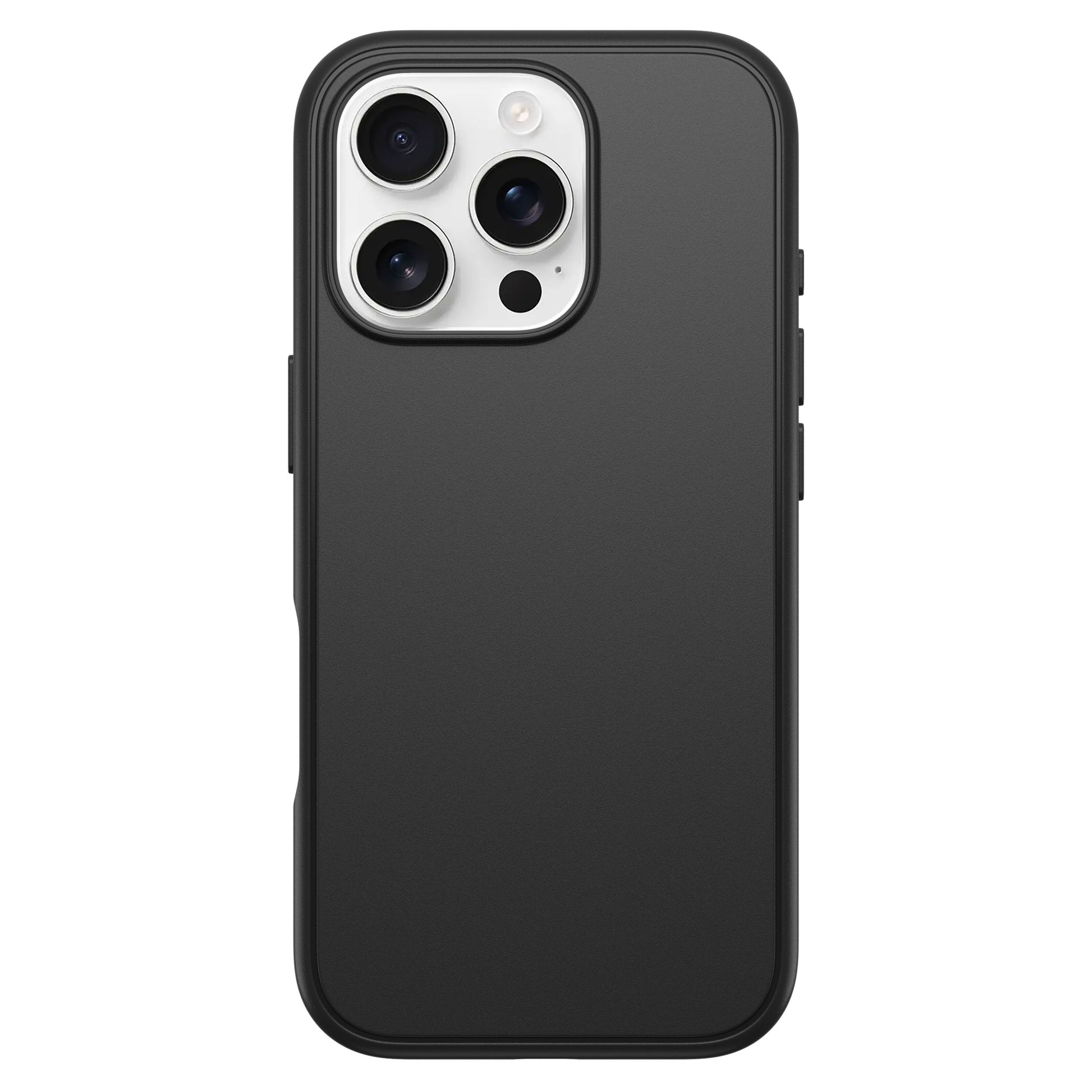 Otterbox Symmetry MagSafe cover til iPhone 16 Pro sort med tekstureret finish og udskæring til tre kameraer.