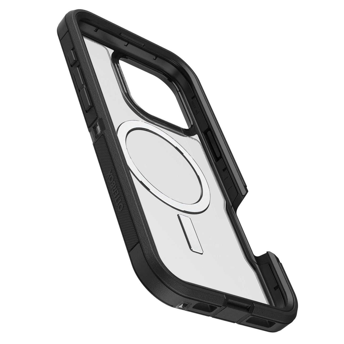 Otterbox Defender XT Dark Side cover til iPhone 16 Pro Max med forstærkede hjørner, MagSafe-ring, klart og sort design.
