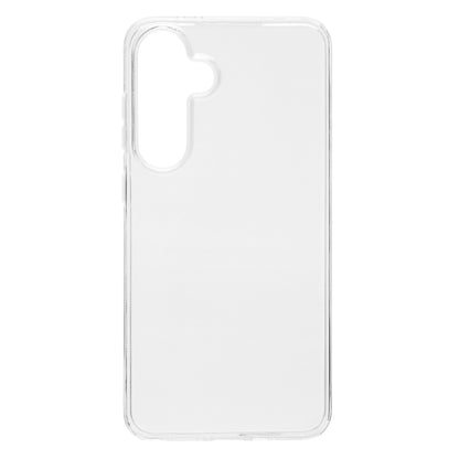 Galaxy S24 FE mobilcover gennemsigtig med afrundede kanter og præcise udsnit til kamera og knapper.