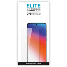 Elite Extreme skærmbeskyttelse til Samsung S24 FE/A36/A56, 9H hårdhed, klart glas, gradient tapet på telefon.