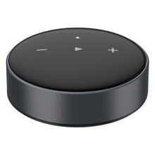 Wiim Mini lydstreamer rund mørkegrå Bluetooth højttaler, Hi-Res Audio, sort touch top til lydstyrke/afspilning, LED-indikator.
