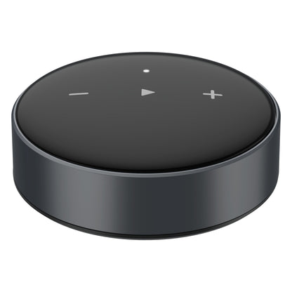 Wiim Mini lydstreamer rund mørkegrå Bluetooth højttaler, Hi-Res Audio, sort touch top til lydstyrke/afspilning, LED-indikator.