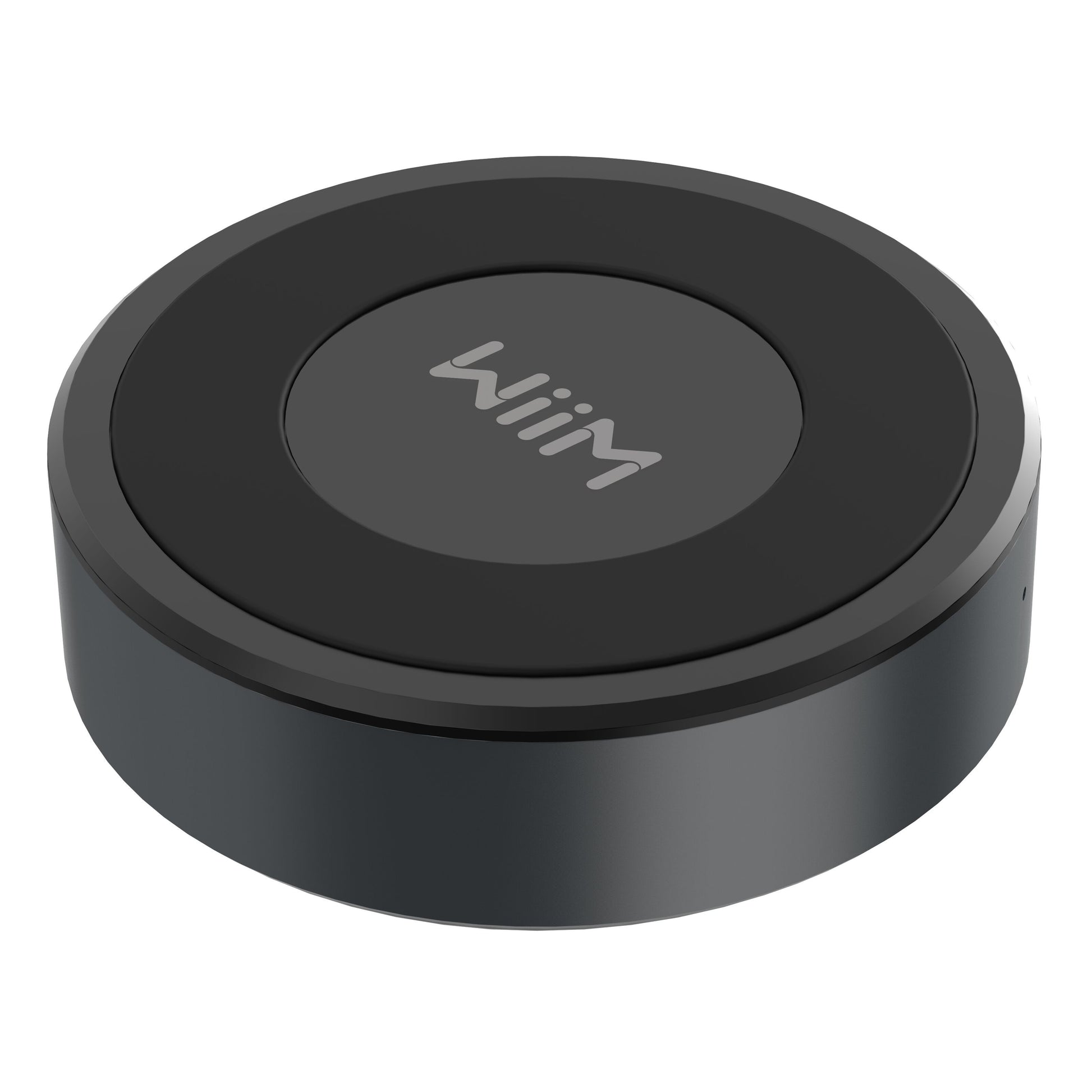 Wiim Mini lydstreamer sort, kompakt med mat finish og Wiim-logo, understøtter Hi-Res Audio og trådløs streaming.
