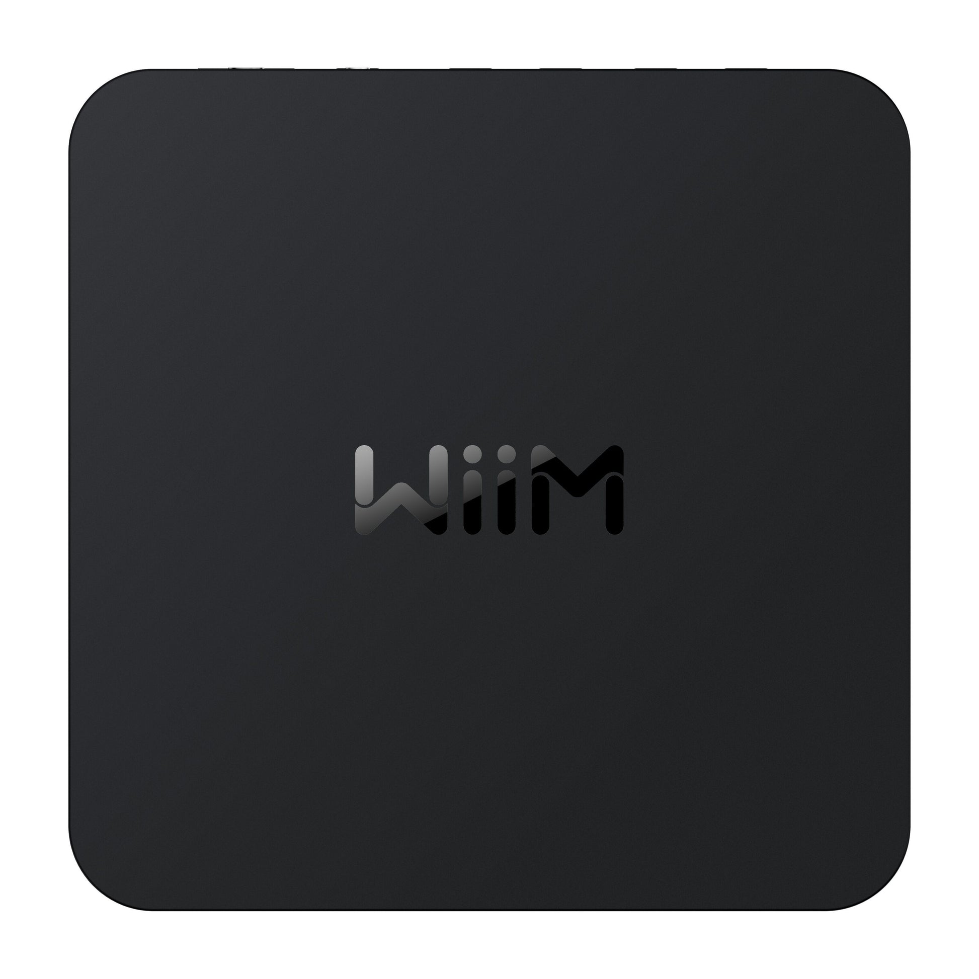 Wiim lydstreamer sort, kvadratisk med afrundede hjørner og gråt Wiim-logo i midten til hi-res audio og multiroom.