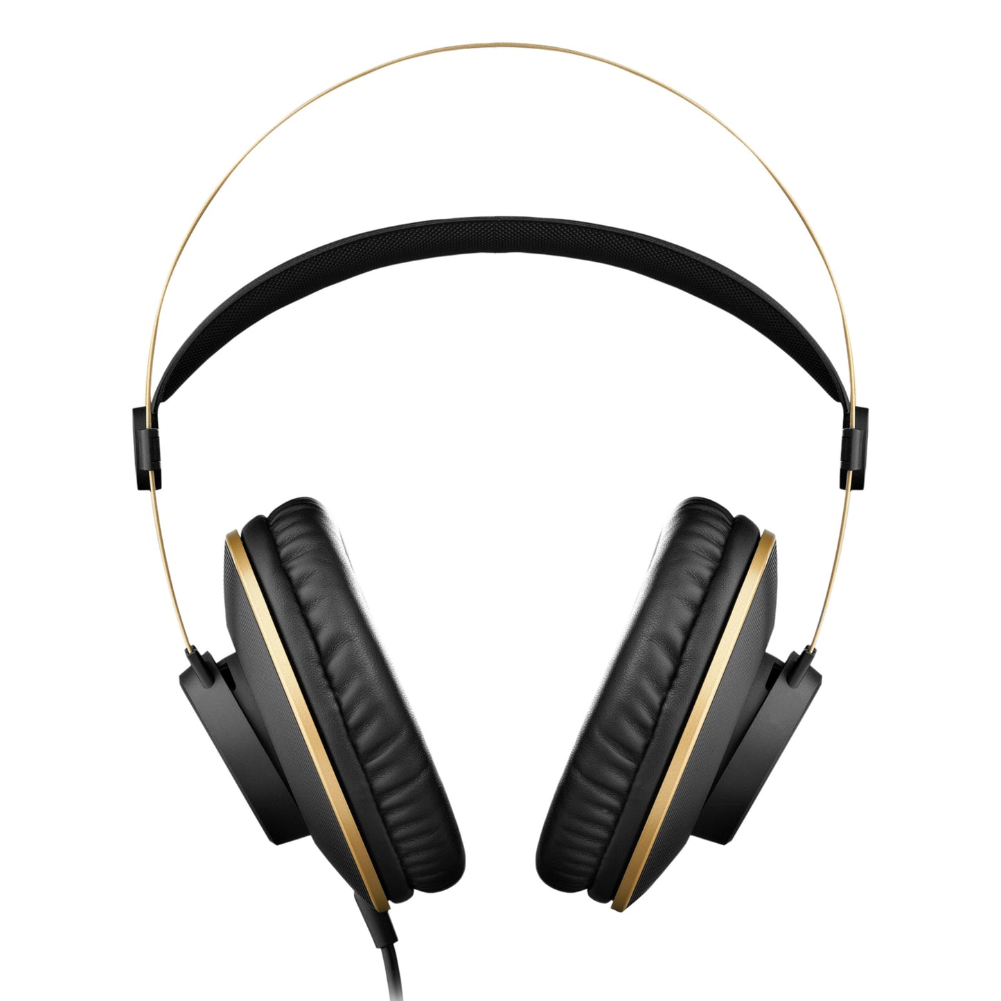 AKG K92 hovedtelefoner med blød sort hovedbøjle, polstrede sorte ørekopper og gyldne detaljer på stel og ørekopkant.