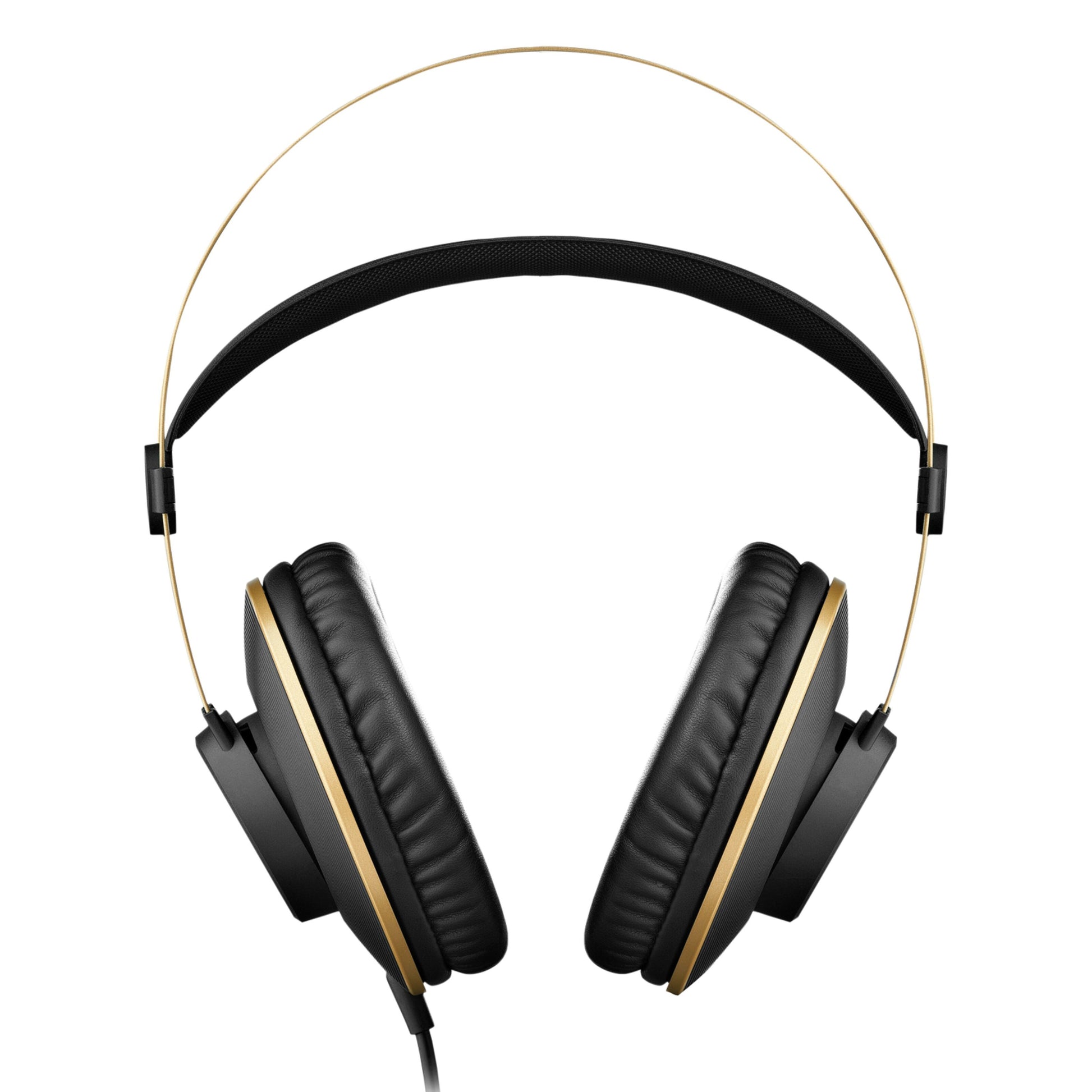 AKG K92 hovedtelefoner med blød sort hovedbøjle, polstrede sorte ørekopper og gyldne detaljer på stel og ørekopkant.