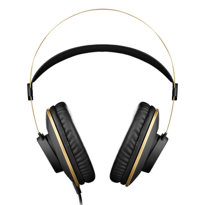 AKG K92 hovedtelefoner med blød sort hovedbøjle, polstrede sorte ørekopper og gyldne detaljer på stel og ørekopkant.