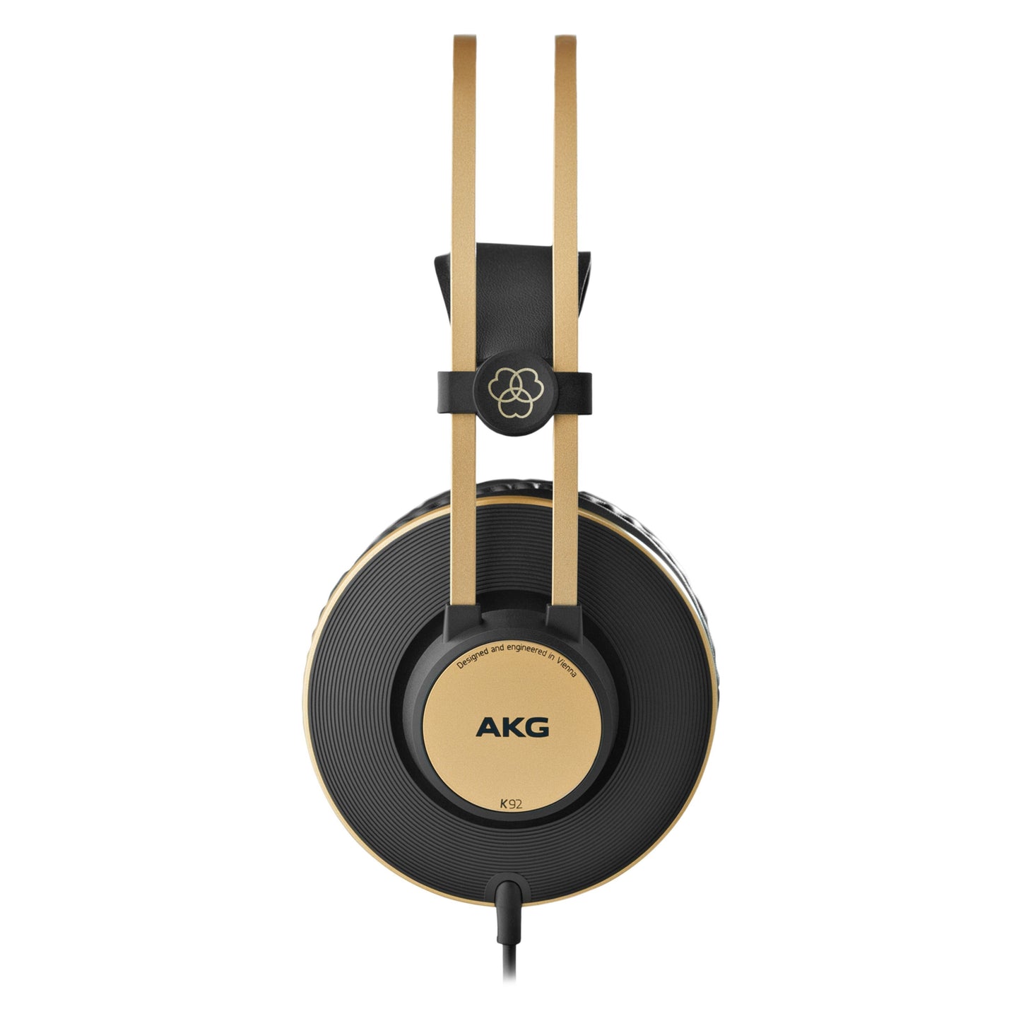 AKG K92 hovedtelefoner sort/guld side, synligt logo og modelnavn på ørekop, ledning tilsluttet.