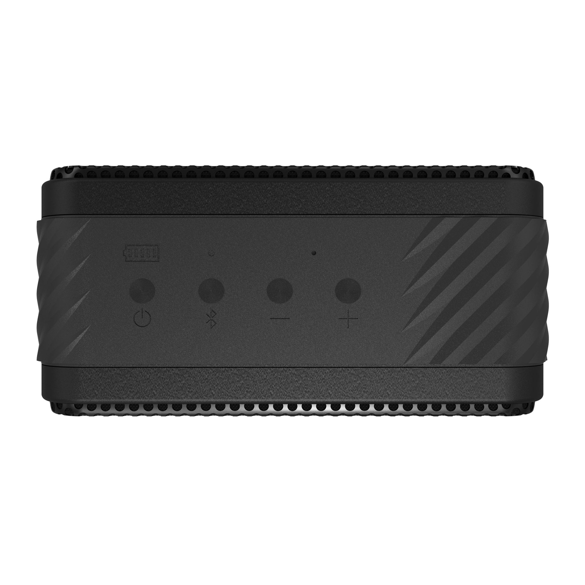 Klipsch Nashville Bluetooth-højttaler sort, rektangulær, fire topknapper, diagonalt greb, 24 timers batteritid.