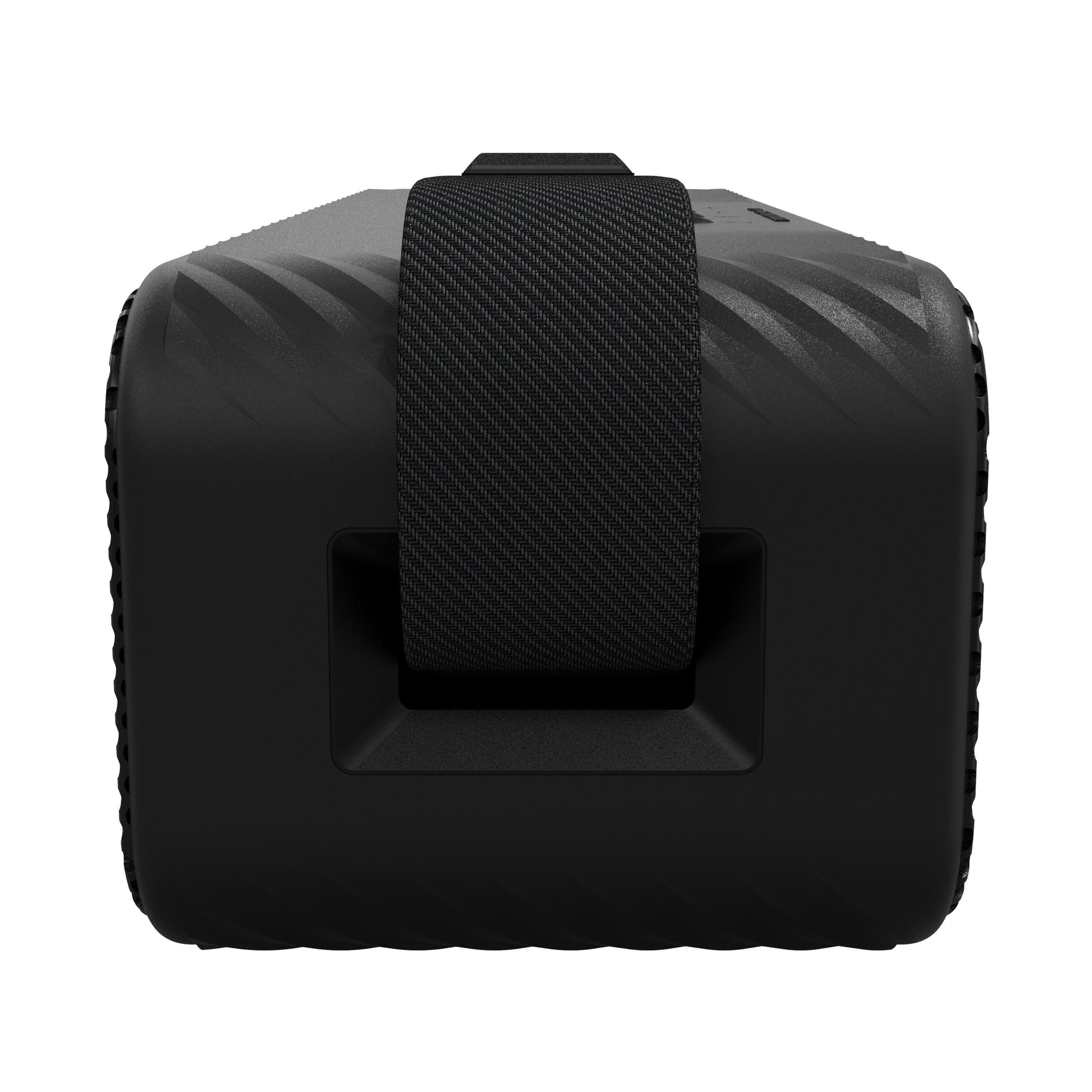Klipsch Detroit Bluetooth-højttaler, tekstureret overflade, sort rem på top, greb foran, vandafvisende, 20+ timers batteri.