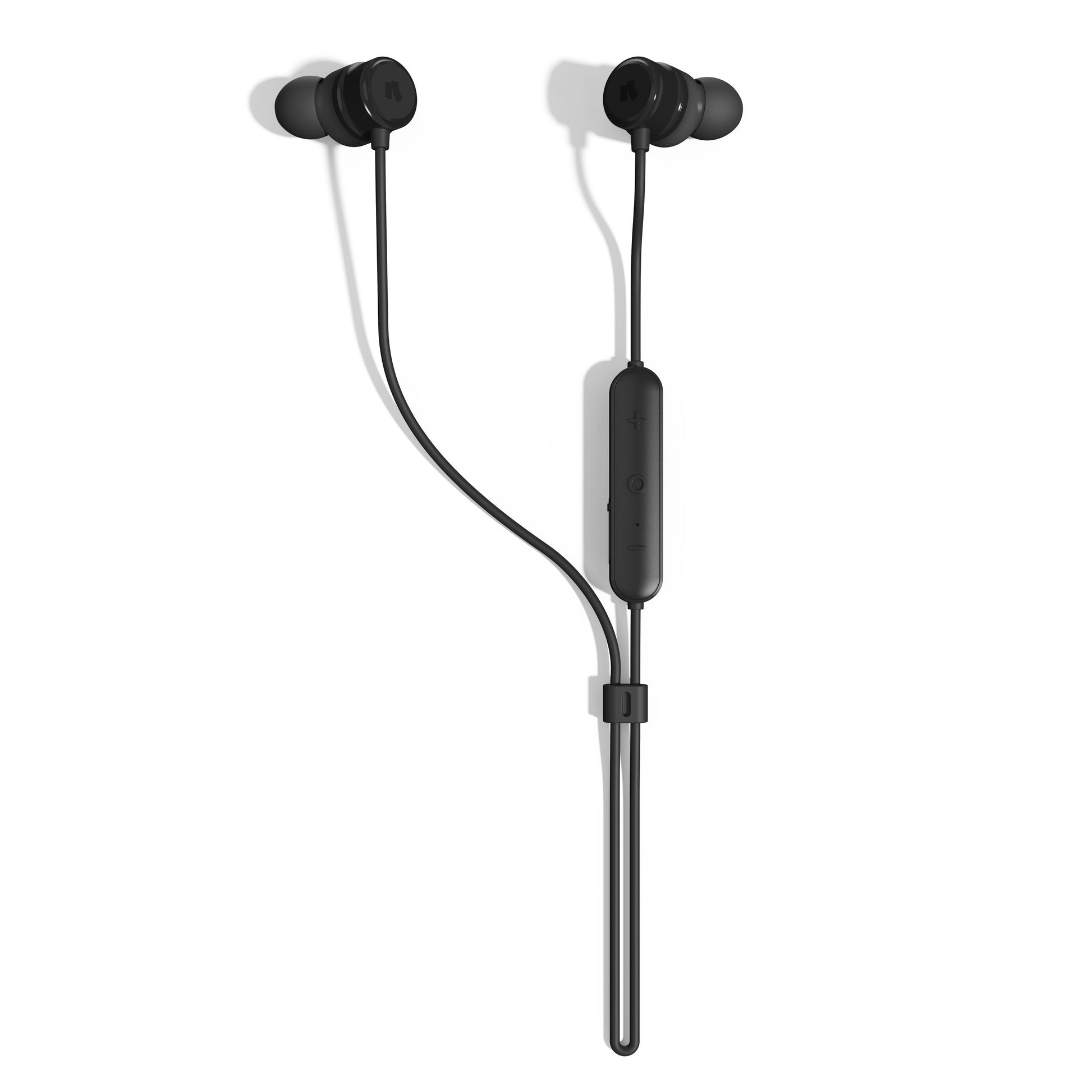 Nomadelic Solo 204 trådløse in-ear hovedtelefoner sort med Bluetooth 5.4, inline kontrol og kabel.