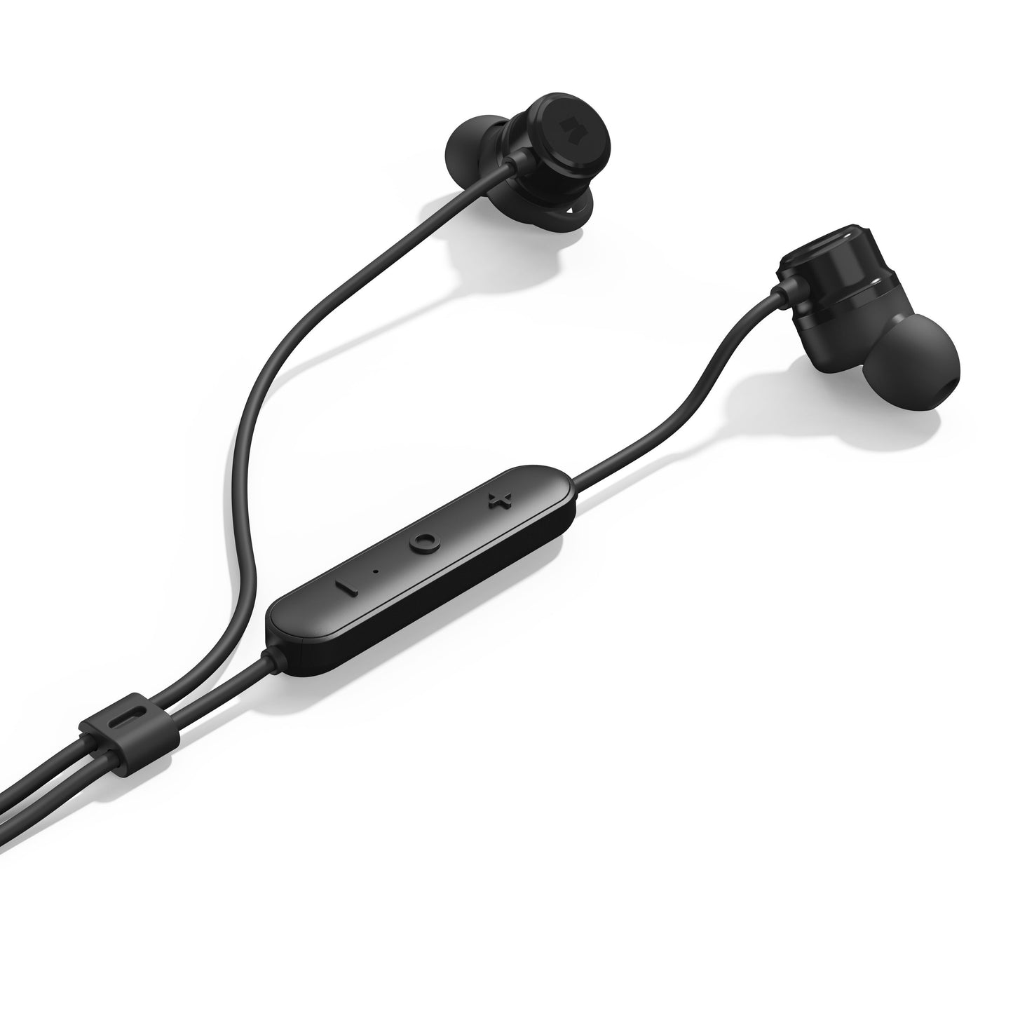 Nomadelic Solo 204 sorte in-ear hovedtelefoner med silikonepropper, 3-knaps fjernbetjening og kabel.