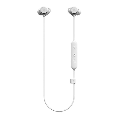 Nomadelic Solo 204 trådløse in-ear hovedtelefoner hvid med nakkerem, Bluetooth 5.4, IPX5, in-line fjernbetjening.