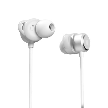 Nomadelic Solo 204 trådløse in-ear hovedtelefoner hvid med silikonepropper, vingede stabilisatorer og IPX5 vandtæthed, set fra to vinkler.