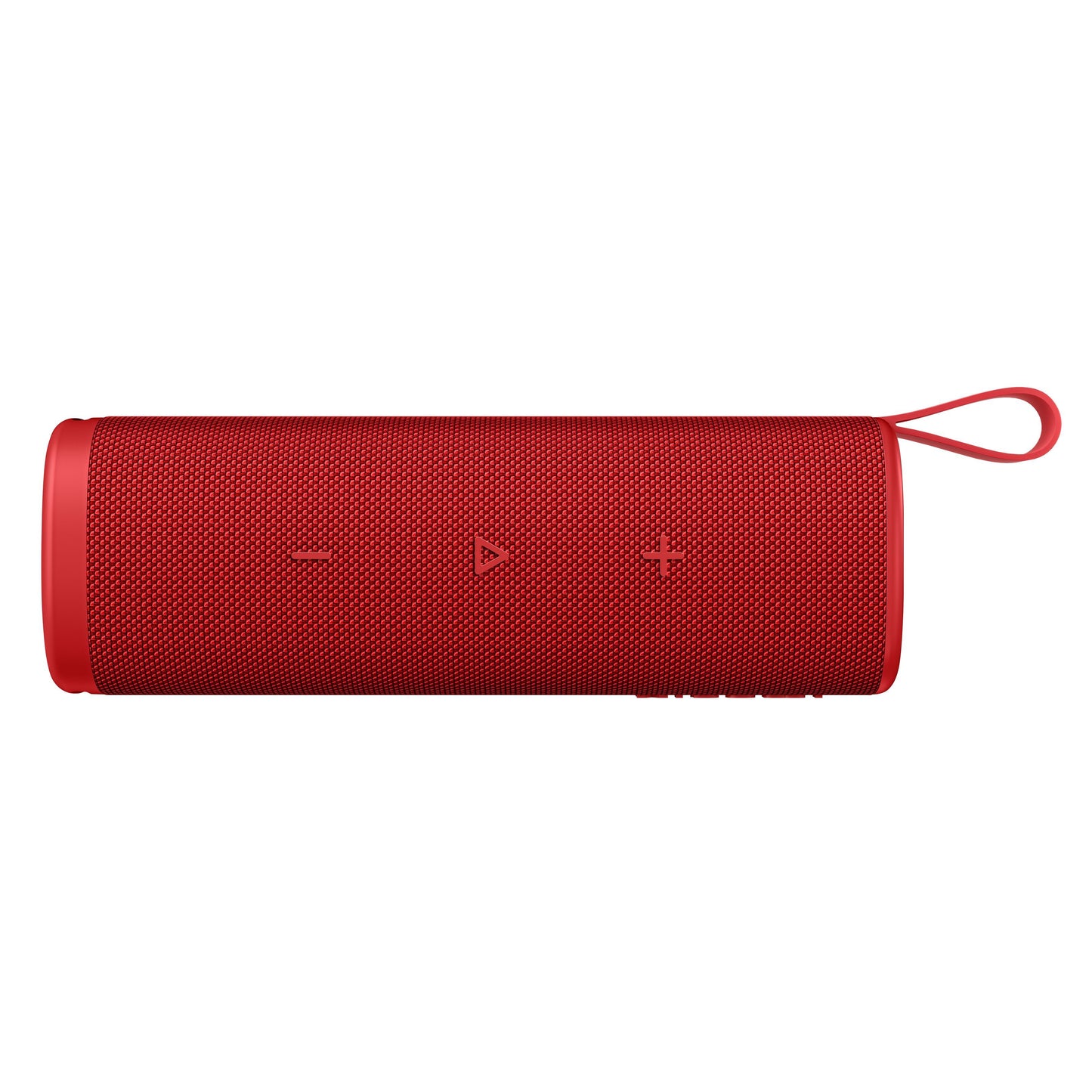 Xiaomi Bluetooth-højttaler 30W rød, vandafvisende cylinder, præget volumen og play-knap foran, løkkehank i siden.