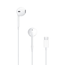 Apple EarPods kablede høretelefoner med USB-C stik, inline mikrofon, hvid, vises fra siden og fronten.