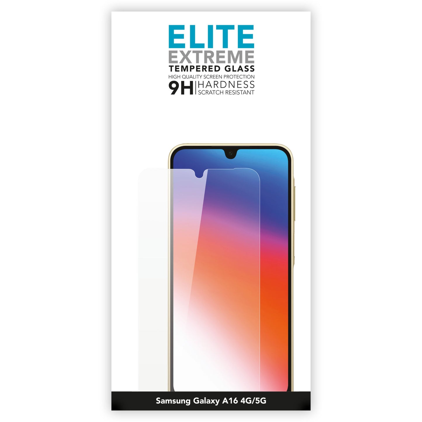 Elite Extreme Skærmbeskyttelse til Samsung Galaxy A16/A26 med 9H hærdet glas, transparent beskytter monteret.