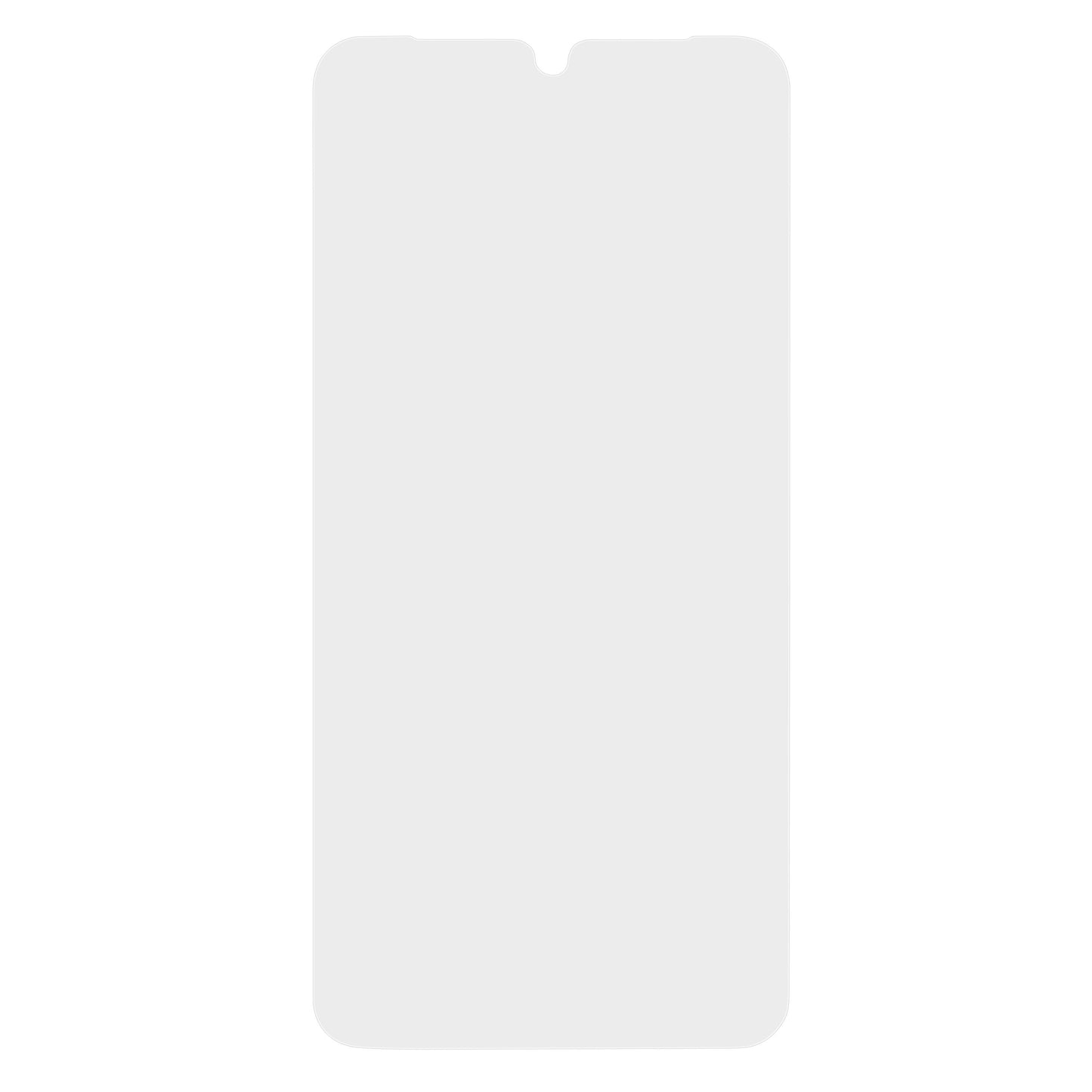 Skærmbeskyttelse til Samsung A16/A26, transparent, afrundede hjørner, viser produktets form og størrelse.