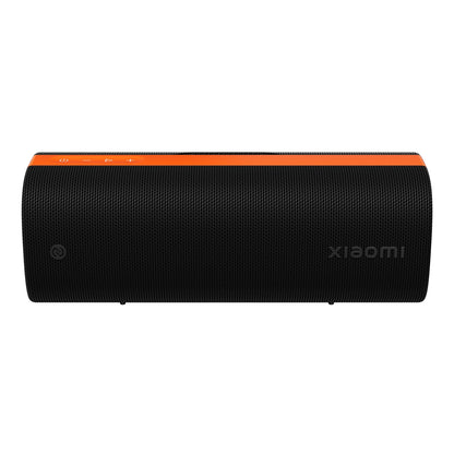 Xiaomi Sound Party sort cylindrisk bærbar Bluetooth-højttaler 50W, orange topstribe, kontrolknapper, Xiaomi-logo, IP67.