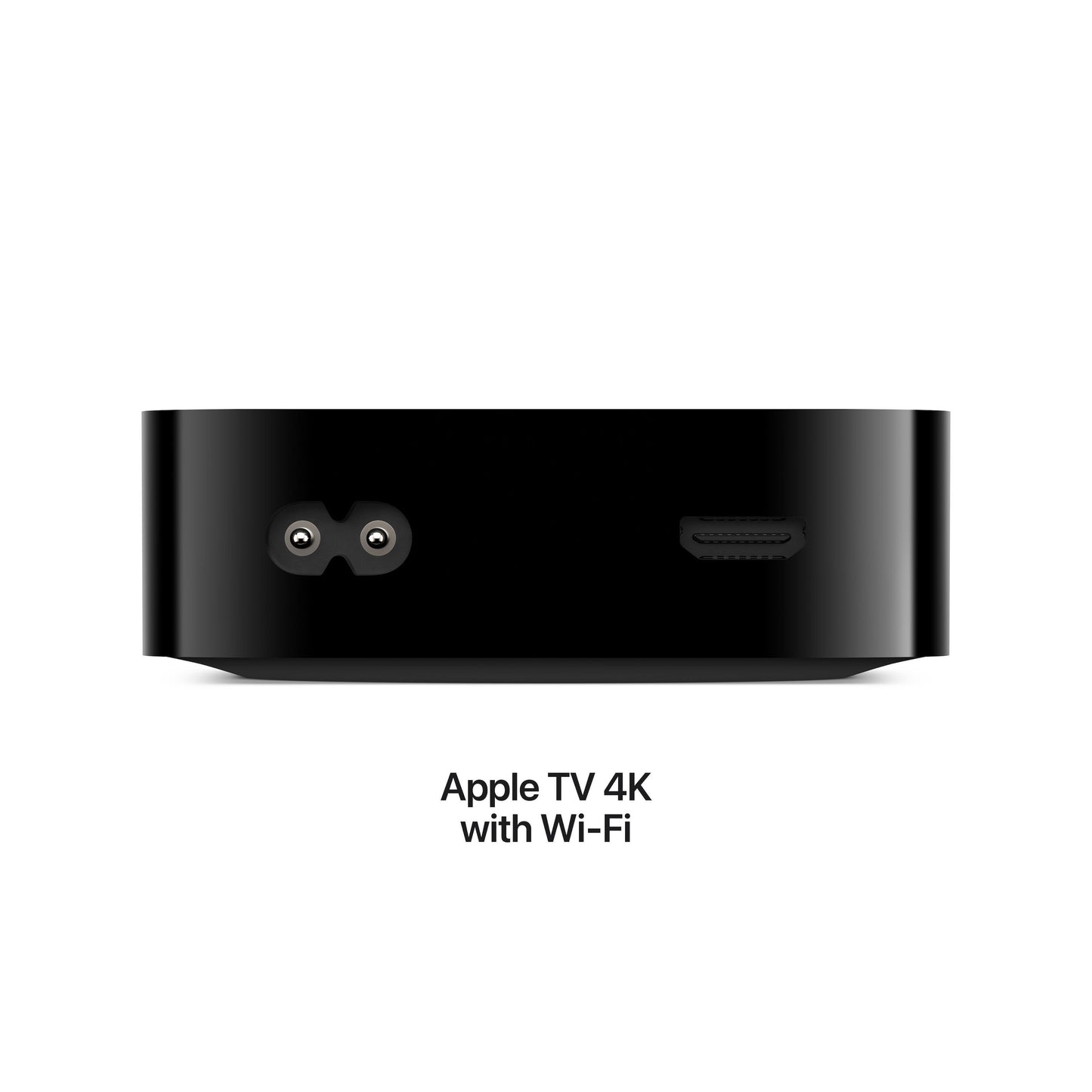 Apple TV 4K (3. gen) 64 GB sort, frontvisning med strøm- og HDMI-porte.