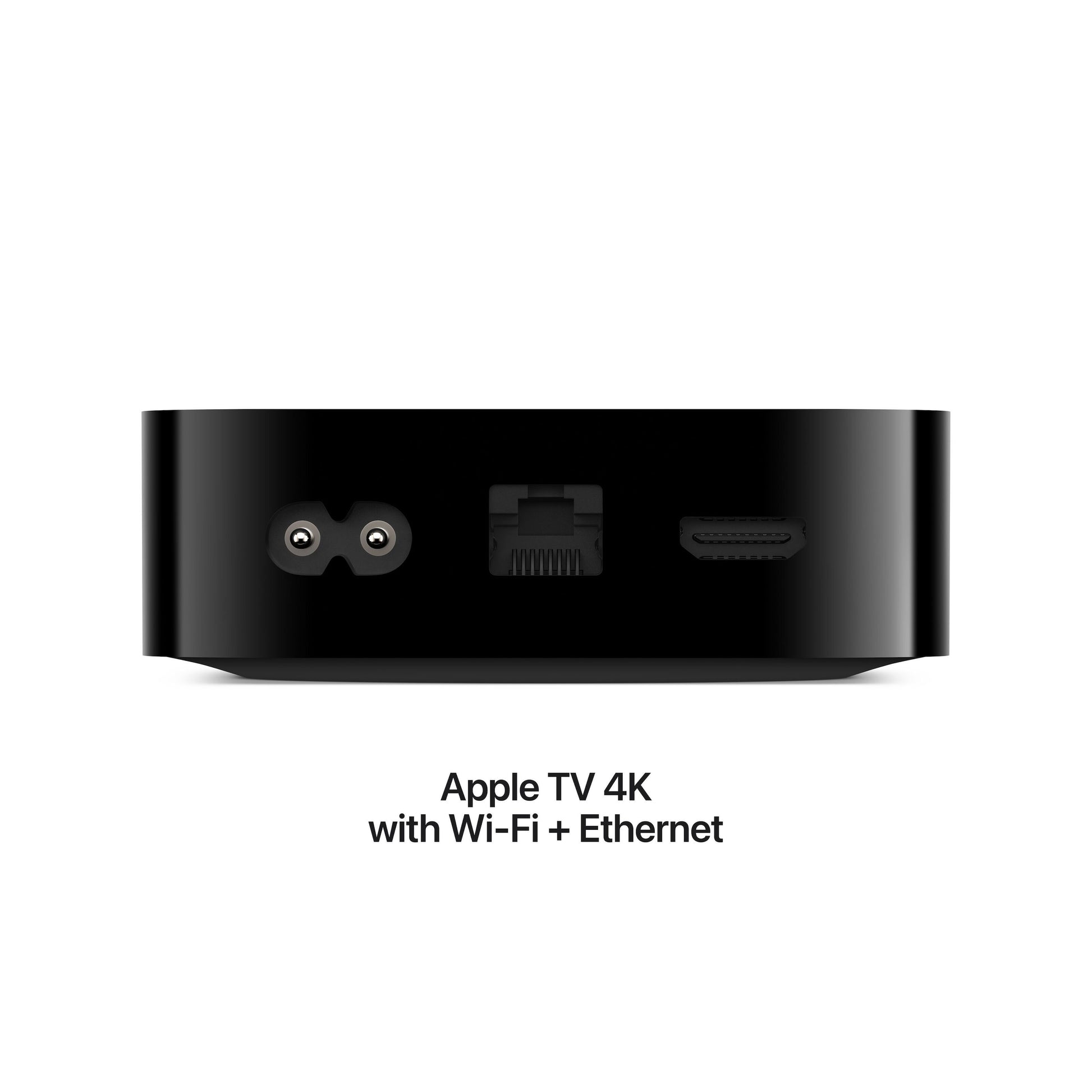 Apple TV 4K (3. gen) 128 GB sort set bagfra med strøm-, Ethernet- og HDMI-porte, Wi-Fi + Ethernet, Dolby Vision.