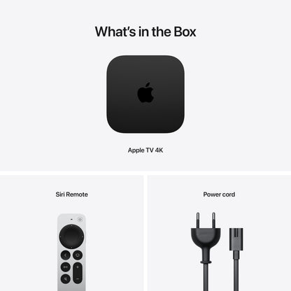 Apple TV 4K 3. generation 128 GB med Siri Remote og strømkabel, understøtter Dolby Vision.