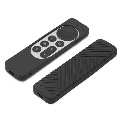 Apple Siri Remote sort i Linocell silikoneetui, én med knapper og touchpad, én med rillet bagside, 2 stk.