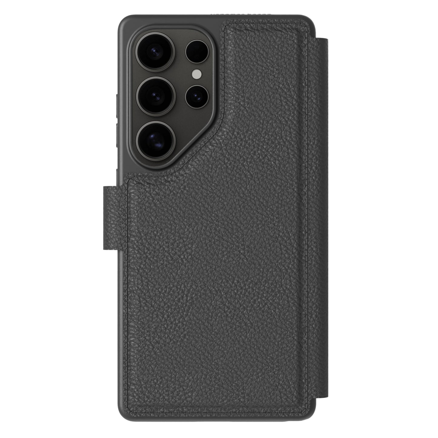 A Good Company mobilpung til Samsung S25 Ultra sort læder, frontcover halvt åben, synlig bagkamera, MagSafe opladning.